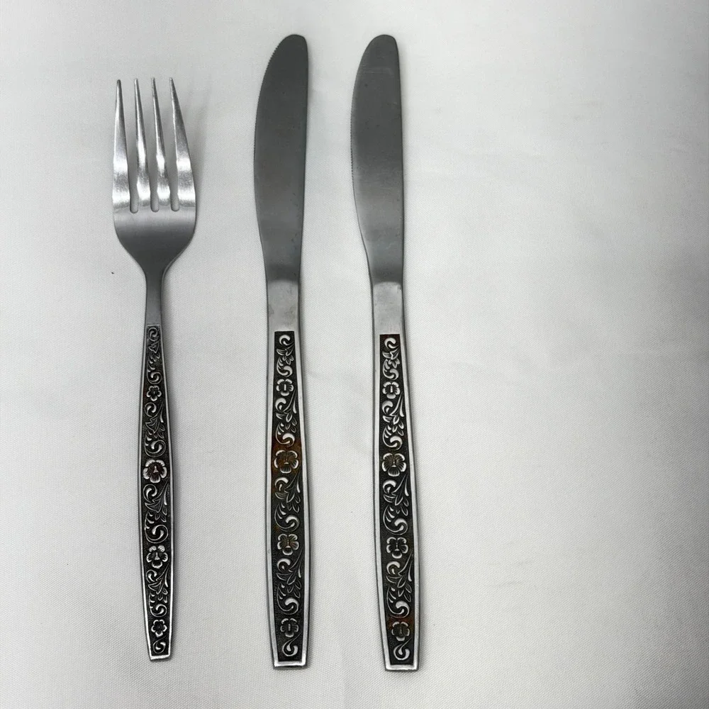 Utica Stainless Japan Flatware Set Floral Design‎ 1 Fork 2 Knives
